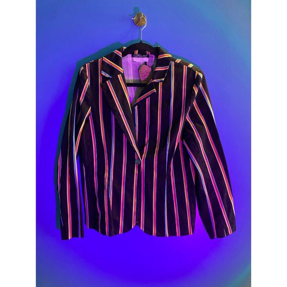 70's Vintage Touché Striped One Button Blazer Jacket Women's Size Medium - Picture 1 of 3